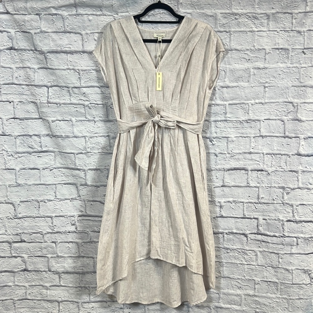 Max Studio Women's Cotton Tie Front Midi Dress | size medium | hi/low hem